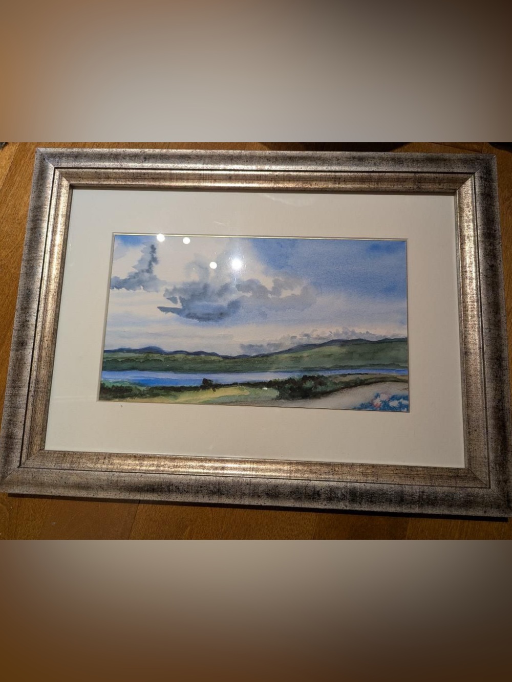 Framed Watercolor Landscape Print in Blue and Green
